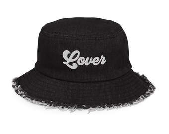 Lover Denim Bucket Hat, Distressed Brim