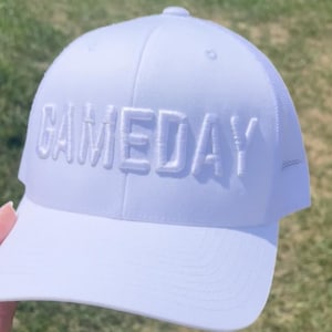 White Game Day Trucker Cap, Embroidered Game Day Trucker Hat