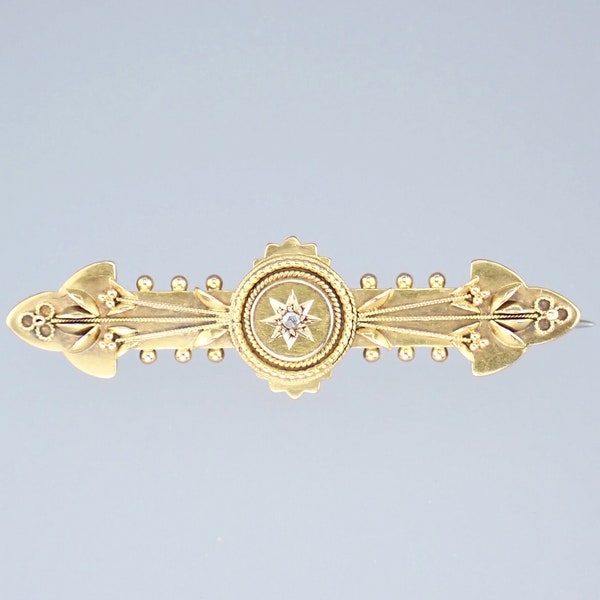 Devine Antique Victorian Etruscan Solid 15k Gold Diamond Floral Brooch Pin Pendant, Women's Fine Vintage Estate Jewelry