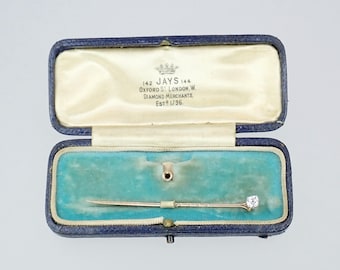 Antyczna wiktoriańska szpilka do kołnierzyka z 12-karatowego złota z diamentami w szlifie Old Mine: w pudełku