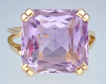 Gorgeous Antique French Art Deco Solid 18k Gold 7.75 Carat Lilac Amethyst Ring Size 6, Women's vintage Jewelry