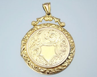 Antique Edwardian 9k Rose Gold Locket: Floral Engraved Photo Pendant