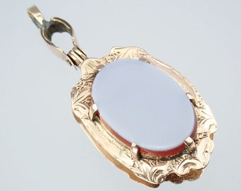 Victorian 10k Rose Gold Banded Agate Locket Pendant: Antique Floral Jewelry