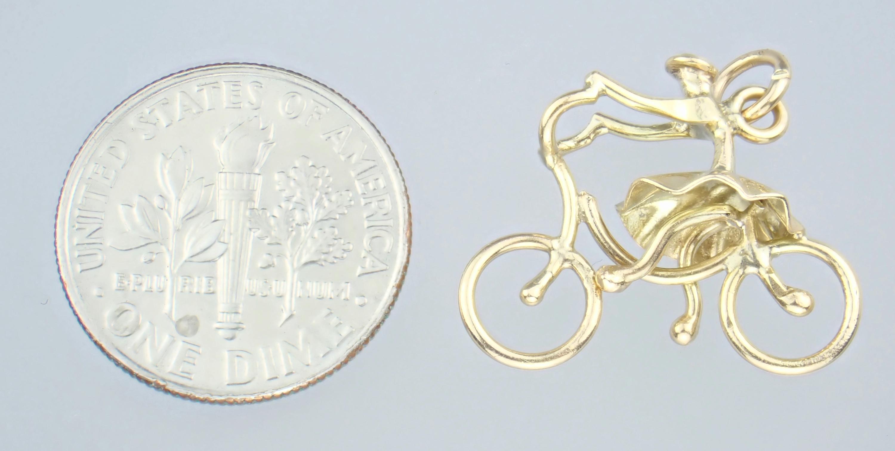 ヴィンテージ 14K ゴールド 自転車に乗ったオランダ人少女チャーム 
