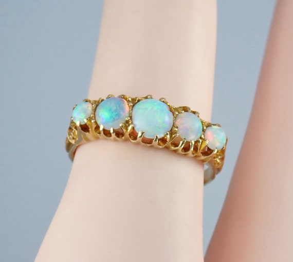 Glowing Antique Victorian Solid 18k Gold Opal Cab… - image 7