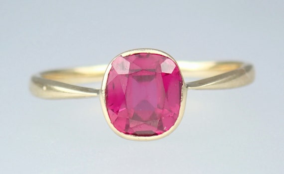 Sweet Antique Edwardian Solid 9k Gold Pink Synthe… - image 10