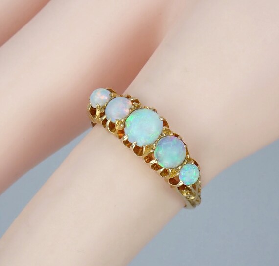 Glowing Antique Victorian Solid 18k Gold Opal Cab… - image 8