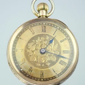 Antique Edwardian 14K Gold Ladies Floral Pocket Watch: Dimier Freres 1905