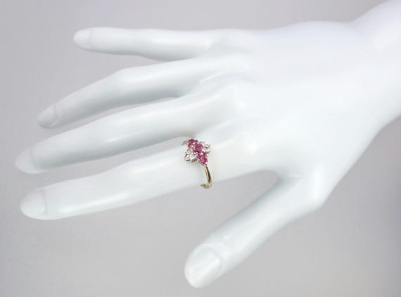 Vintage 9k Gold Ruby Diamond Floral Ring - London… - image 3