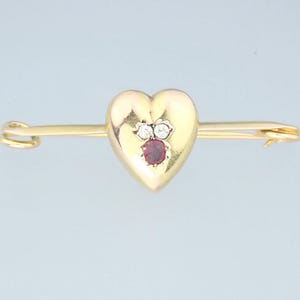 Alfiler de seguridad con forma de corazón de diamantes y rubíes en oro macizo de 15 quilates, estilo victoriano antiguo y romántico, joyería fina vintage para hombres y mujeres