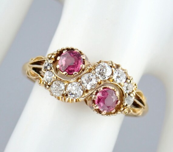 Romantic Antique Victorian Solid 18k Gold Ruby & … - image 5