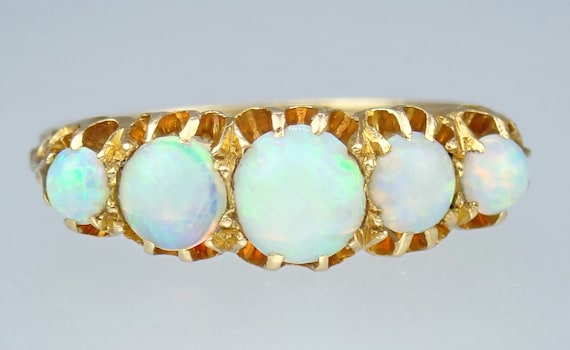 Glowing Antique Victorian Solid 18k Gold Opal Cab… - image 10