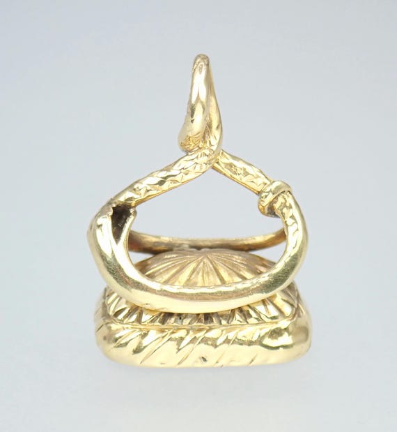 Antique Georgian 14k Gold Carnelian Ouroboros Snake Intaglio Seal Pendant: Initials RWH