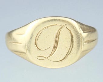 Vintage 9k Gold Initial &#39;D&#39; Signet Ring - 1977 - Size 4.5