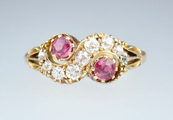Romantic Antique Victorian Solid 18k Gold Ruby & … - image 1