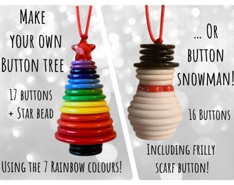 Xmas Eve Box Filler Button Tree & Button Snowman Kits Craft Activity Decoration. Stocking Filler Advent Calendar Filler Christmas Gift