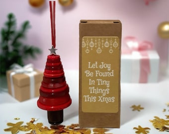 Ready Made, Hand Crafted Button Christmas Tree Decoration, Gift Tag, Cracker Filler Advent Calendar Filler with Stainless Steel Star.