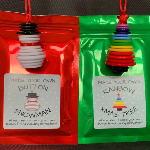 Xmas Eve Box Filler Button Tree & Button Snowman Kits Craft Activity Decoration. Stocking Filler Advent Calendar Filler Christmas Gift