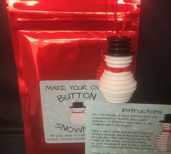 Make Your Own Button Snowman Kit Craft Activity Decoration.  Stocking Filler Xmas Eve Box Filler Advent Calendar Filler Christmas Gift