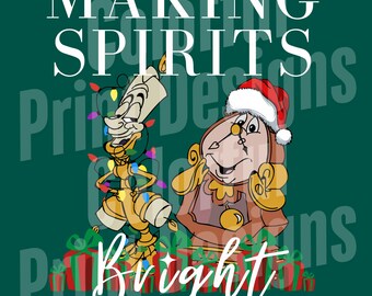 Making Spirits Bright PNG DTF/Sublimation Design Beauty and The Beast Christmas