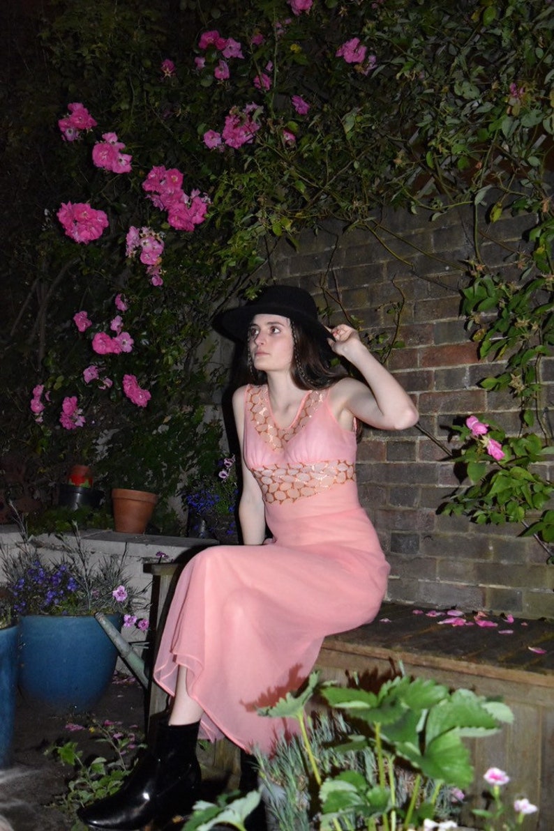 Unusual 1960s Powder Pink Maxi Slip Dress with Cutout Detail