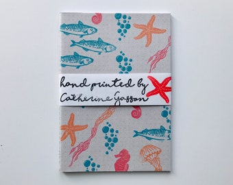 A5 hand printed note pad / sketchbook - ocean