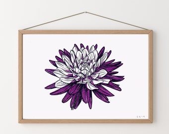 Dahlia floral linocut print