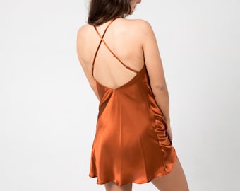 Burnt Orange Silk Slip Dress