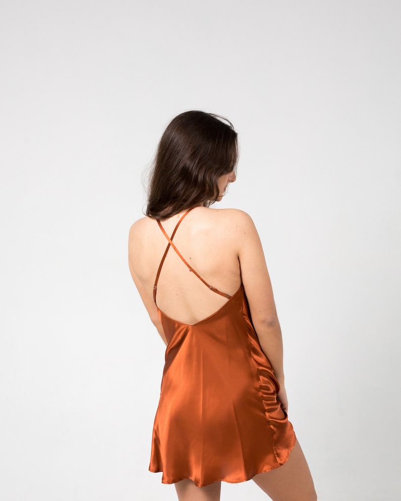 Burnt Orange Silk Slip Dress Etsy UK