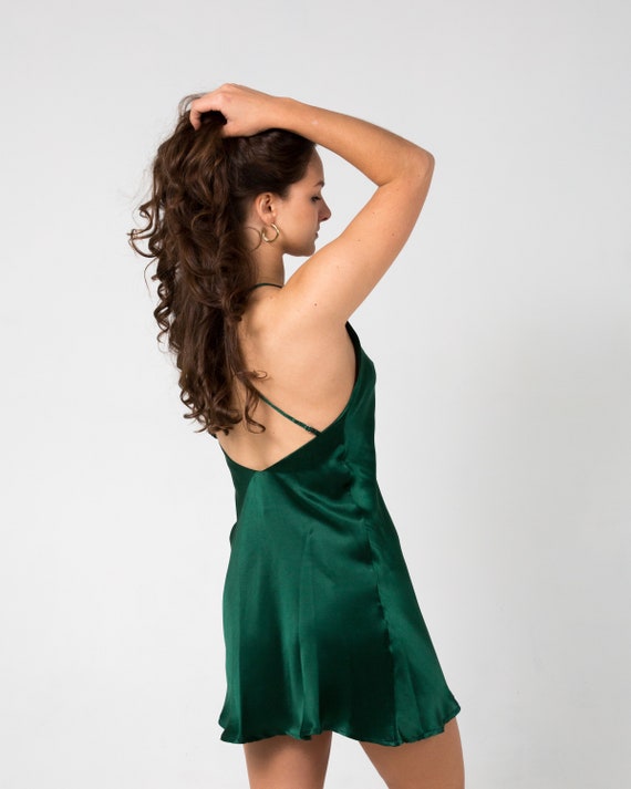 emerald silk slip dress