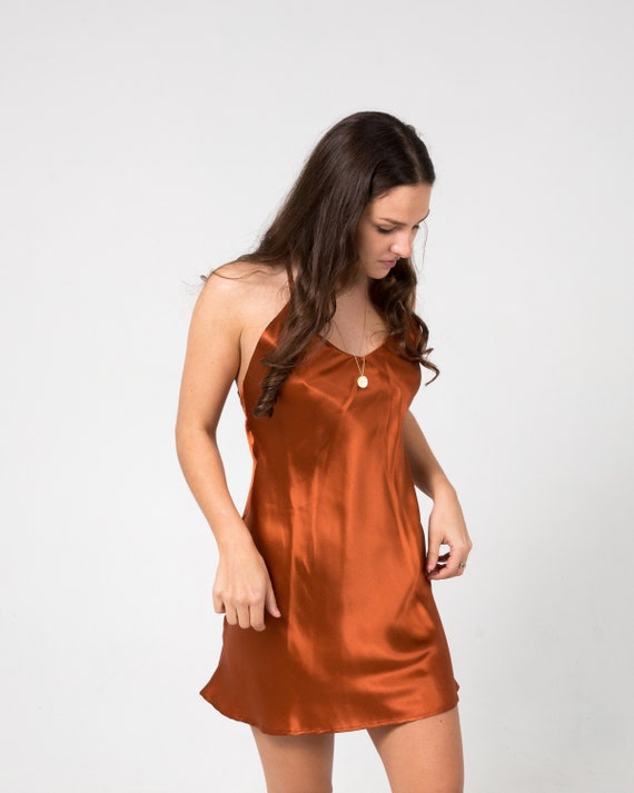 burnt orange slip dress