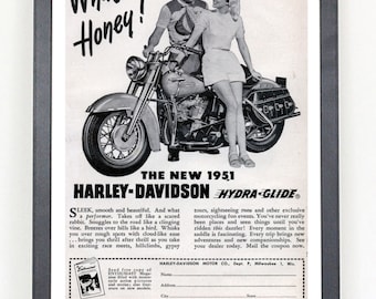 1951 Harley-Davidson Hydra-Glide Promotional Advertising Poster