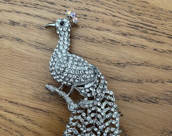 peacock brooch - brooch - decorative brooch - diamante brooch