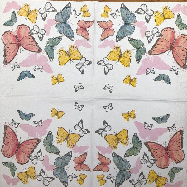 FOUR  butterfly Napkins - for decoupage, collage , mixed media and so much more....
