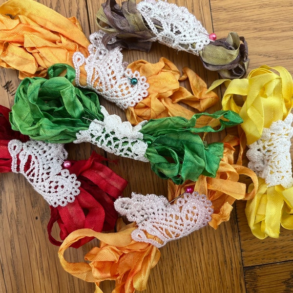 Hand crinkled vintage seam binding ribbon, for junk Journals, tags, ephemera, embellishments.