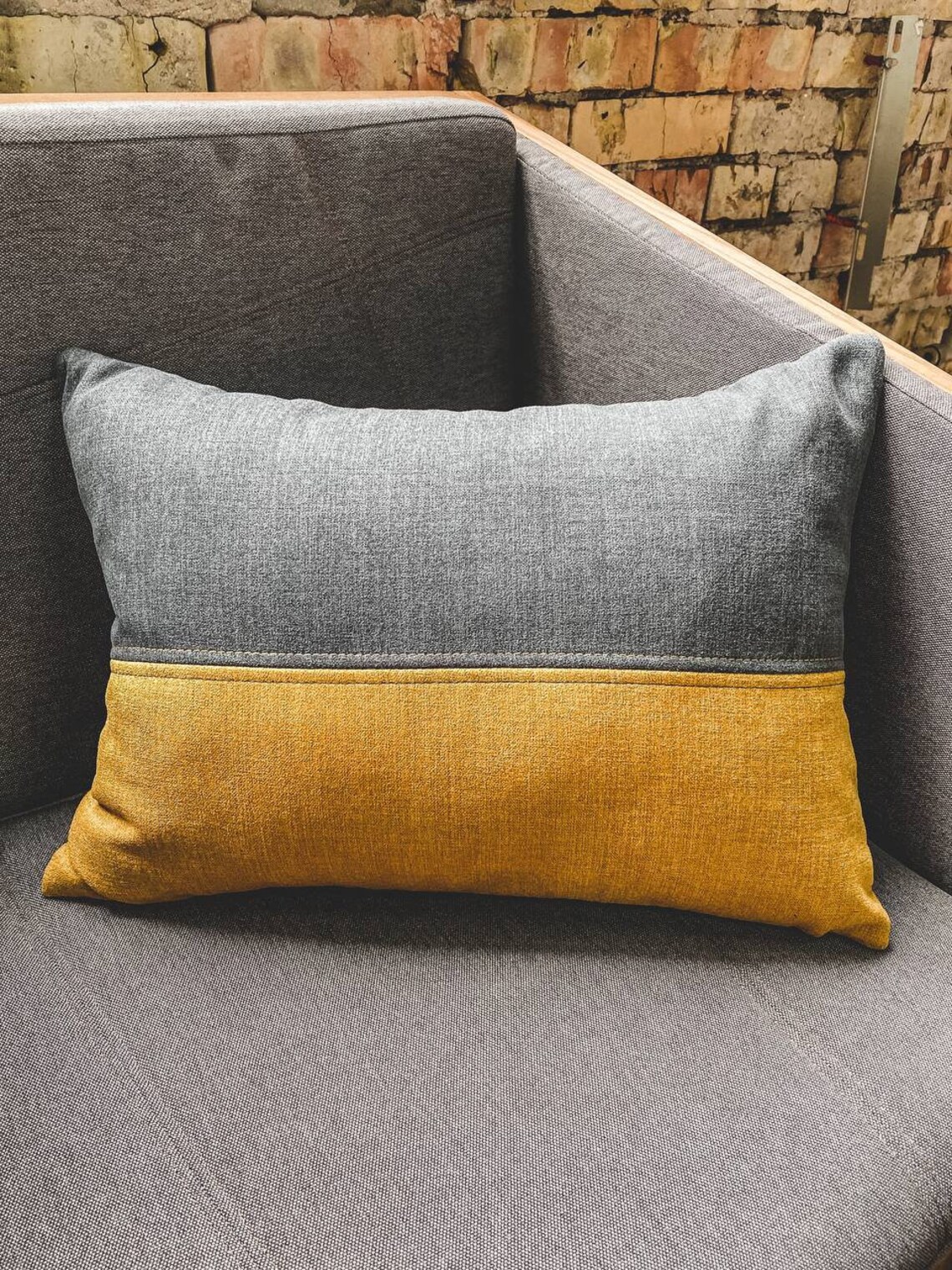 Color Block Pillow cover Gray mustard Rectangular pillow cover Etsy