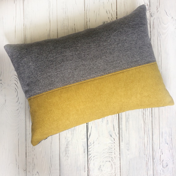 Color Block Pillow cover Gray mustard Gray Color Block Pillow Neutral Colors