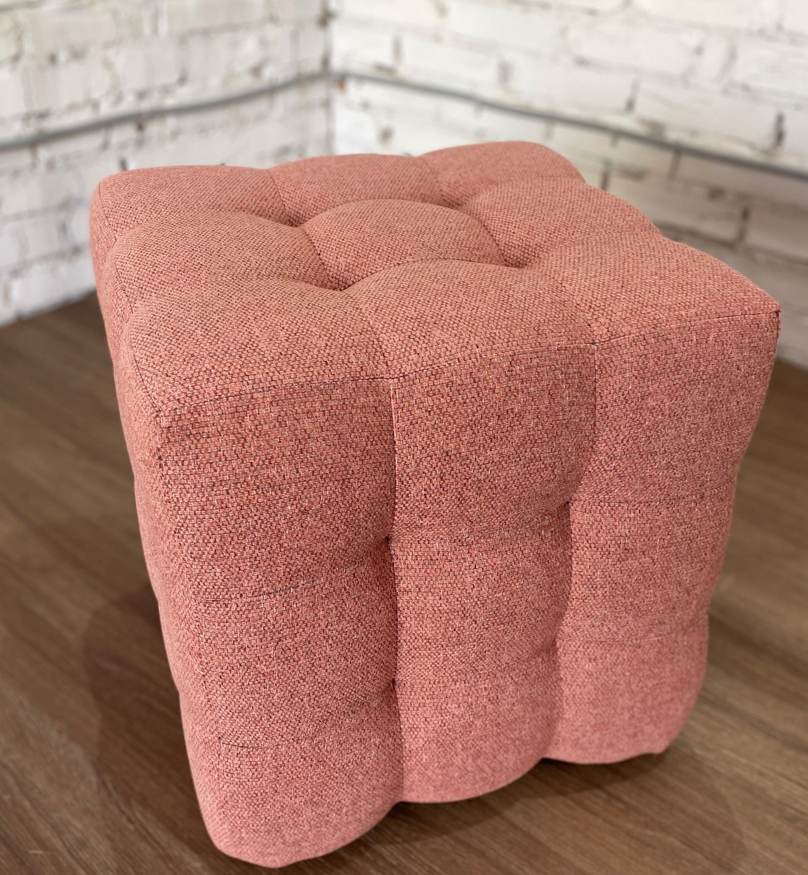 Pink ottoman Pink pouf Square Ottoman Padded stool Square Etsy