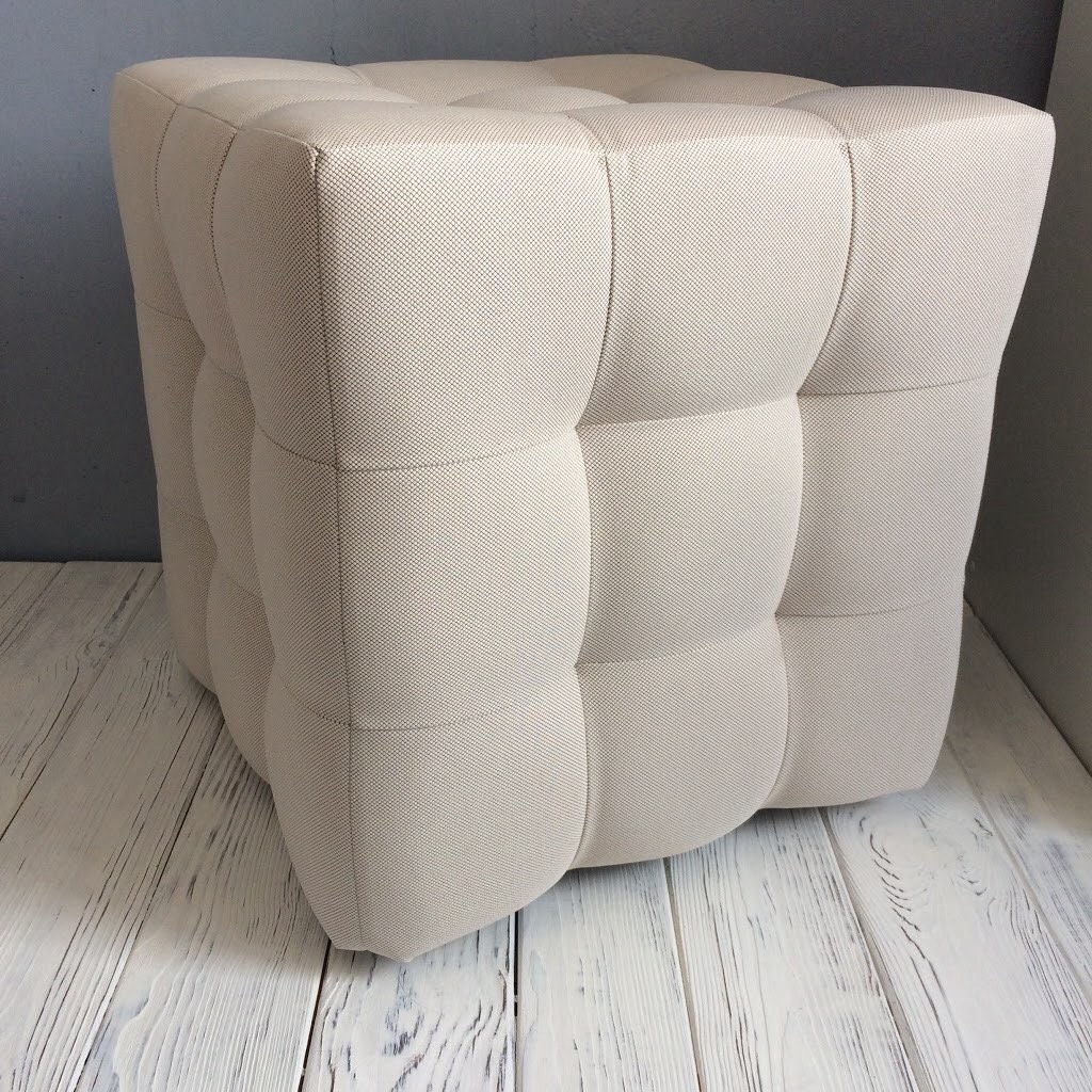 Ivory pouf Padded stool Square handmade pouf Cube chair Square Etsy