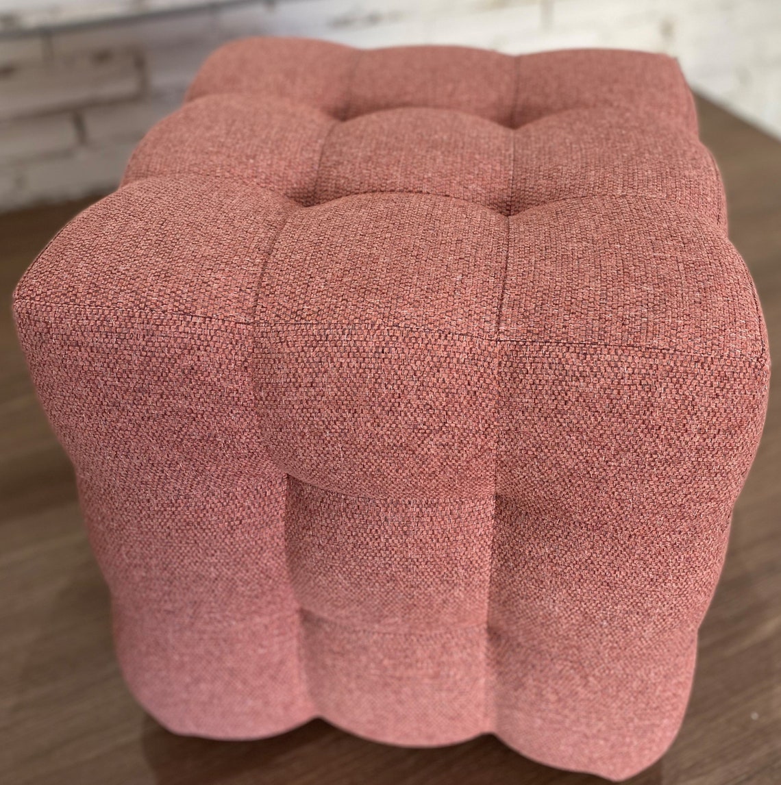 Pink ottoman Pink pouf Square Ottoman Padded stool Square Etsy