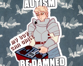 Laios Autism Be Damned Meme Dungeon Meshi Vinyl Sticker
