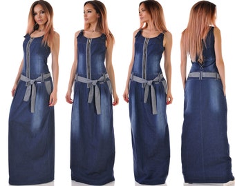 denim long dress outfit