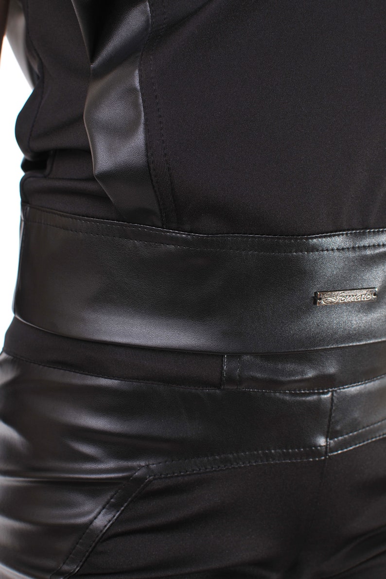 Two Piece Outfit Black Leather Set