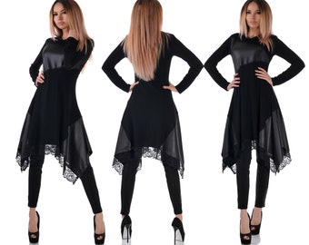 Asymmetric Long Tunic/ Women's Long Sleeve Tunic/ Maxi Tunic/ Plus Size Tunic/ Oversize Tunic/ Black Tunic by Addict Boutique Made in Europe