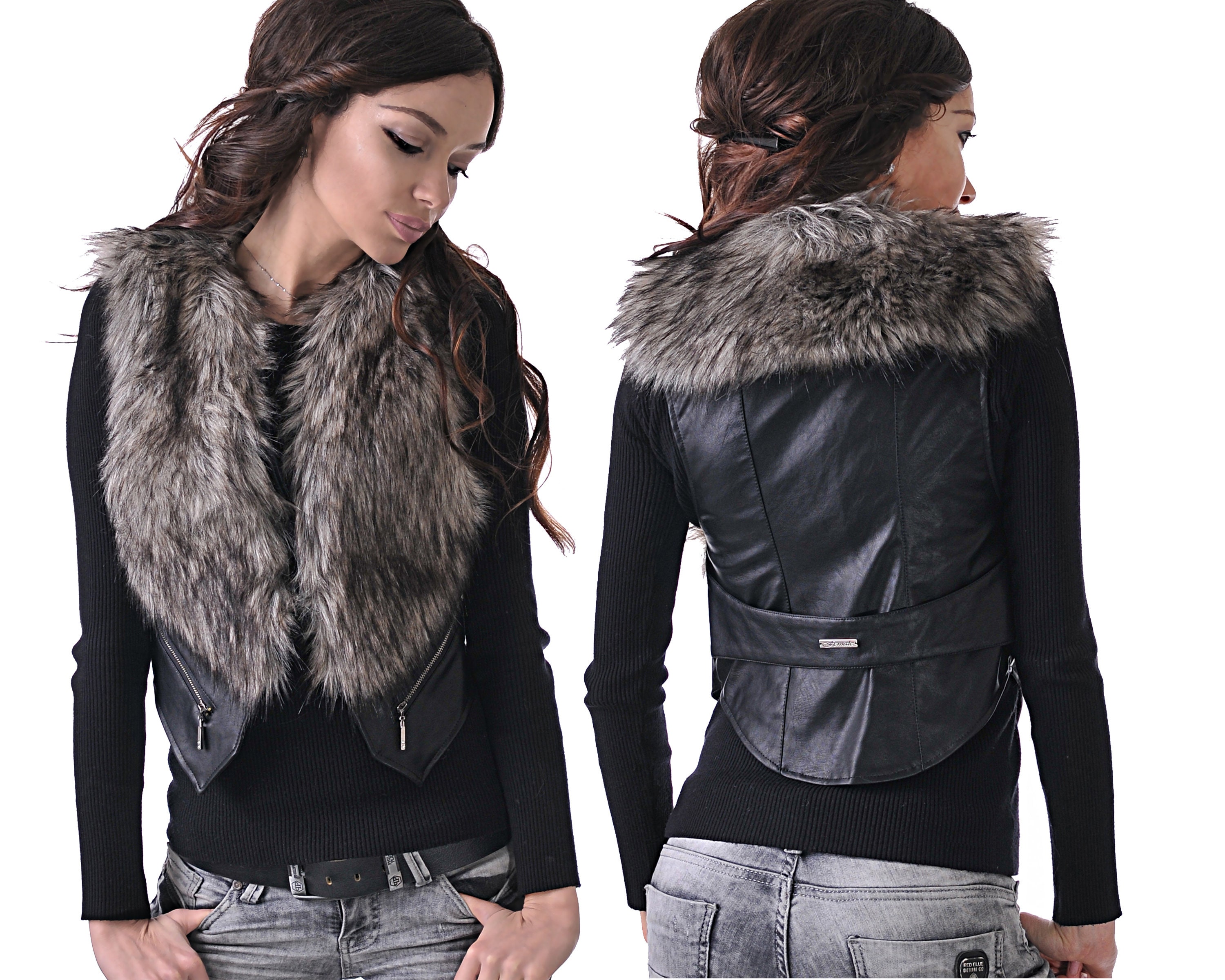 Vox Eco leather Jacket Leather Vest Women s Waistcoat Sleeveless Biker Jacket Faux Leather Gilet Sleeveless Jacket With Faux Fur Collar Etsy