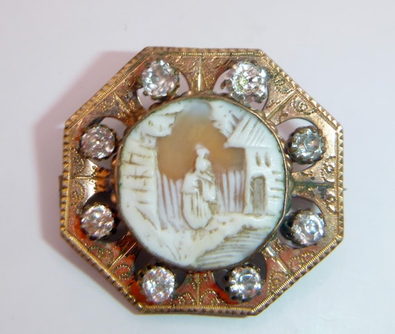 Antique Victorian Shell Ca with Paste Stones - image 1