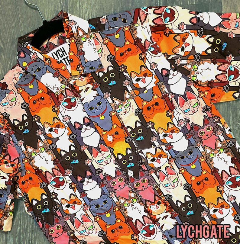Kitty Cats Button up Shirt Etsy