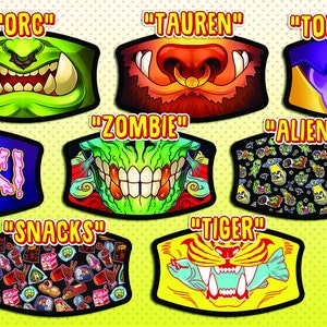 Puede incluir: Nueve máscaras faciales diferentes con varios diseños. Las máscaras presentan una variedad de temas, que incluyen "ORC", "TAUREN", "TOXITRICITY", "YUCK", "ZOMBIE", "ALIEN", "SNACKS" y "TIGER".