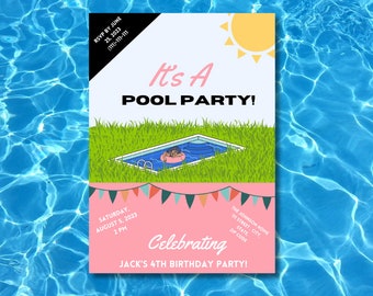 Pool Party Invitation, Pool Birthday Invitation, Pool party, Summer, swimming party, EDITABLE, INSTANT DOWNLOAD , Canva