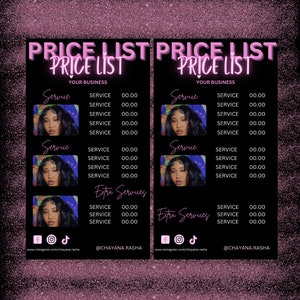 Price List Template, Price List Flyer, Price List, Hair Price List, Wig Flyer, Flyer Template, Nail Flyer, Braid Flyer, Makeup Flyer, Flyer